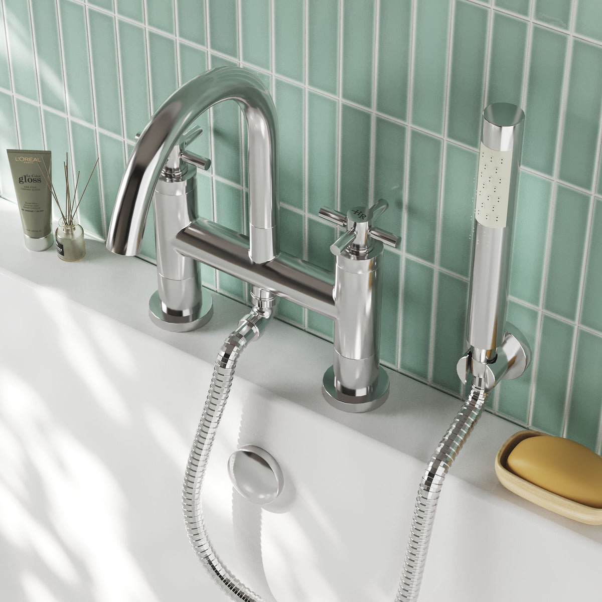 Meander Tec Crosshead Deck Mounted Bath Shower Mixer Tap - Chrome
