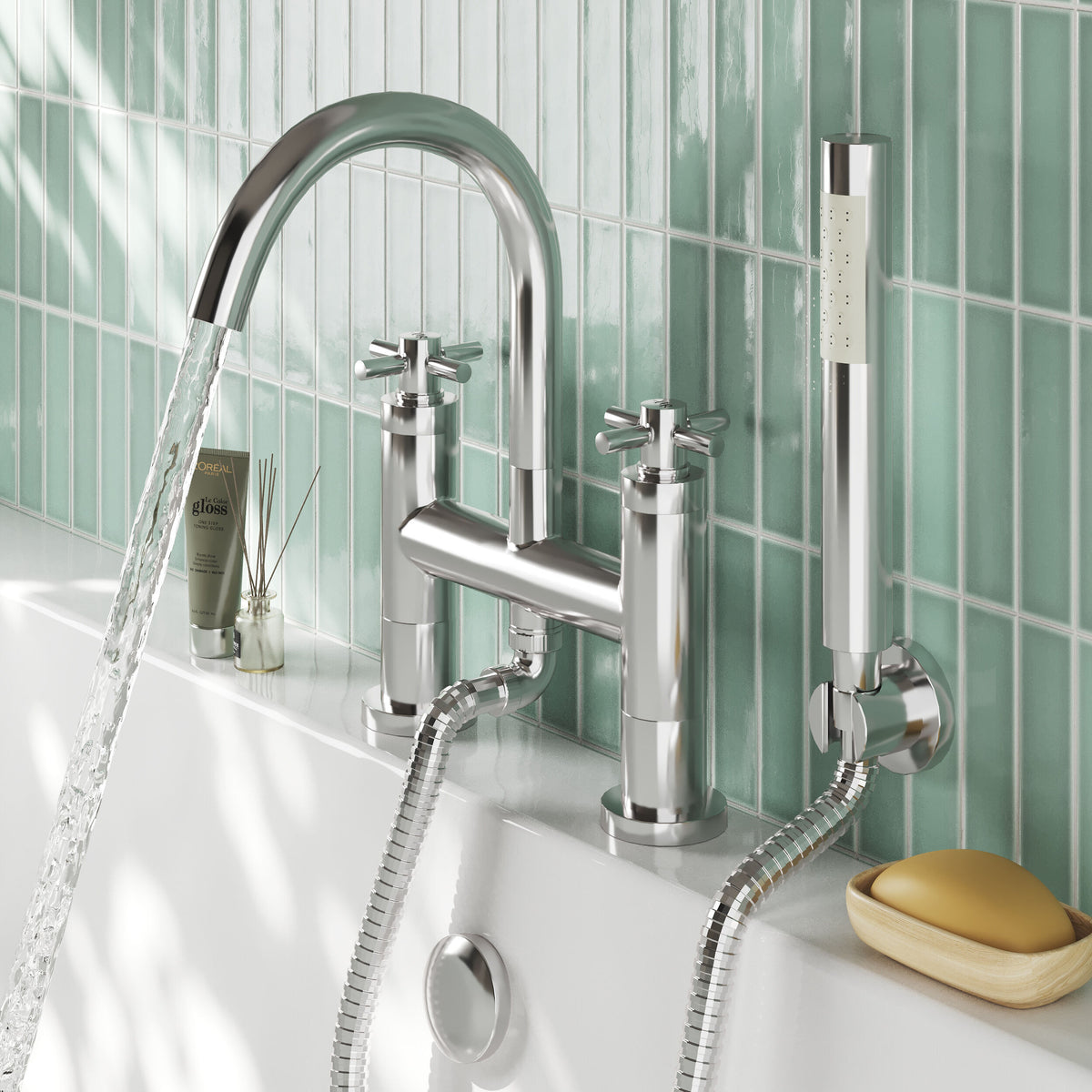 Meander Tec Crosshead Deck Mounted Bath Shower Mixer Tap - Chrome