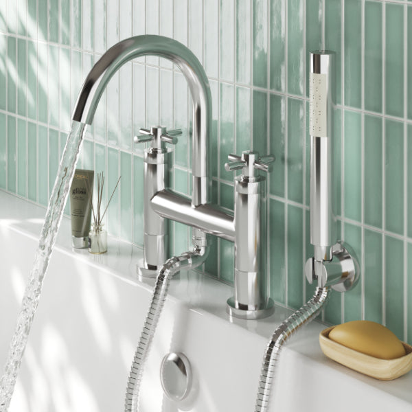 Meander Crosshead Deck Mounted Bath Shower Mixer Tap - Chrome