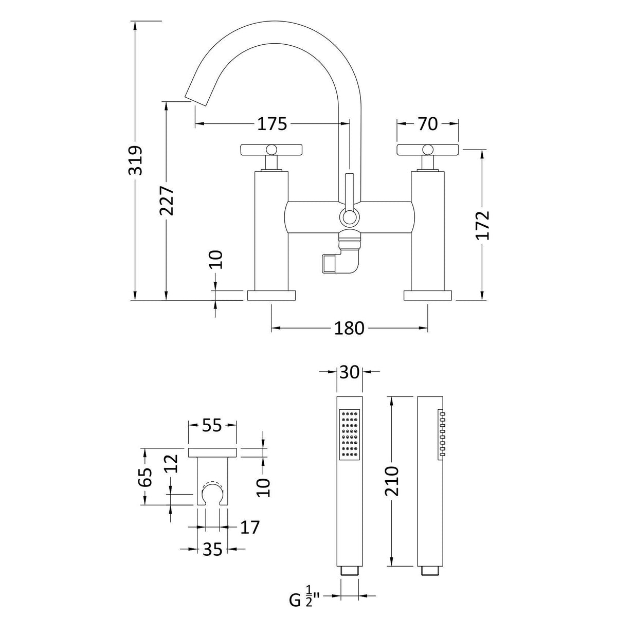 Meander Tec Crosshead Deck Mounted Bath Shower Mixer Tap - Chrome