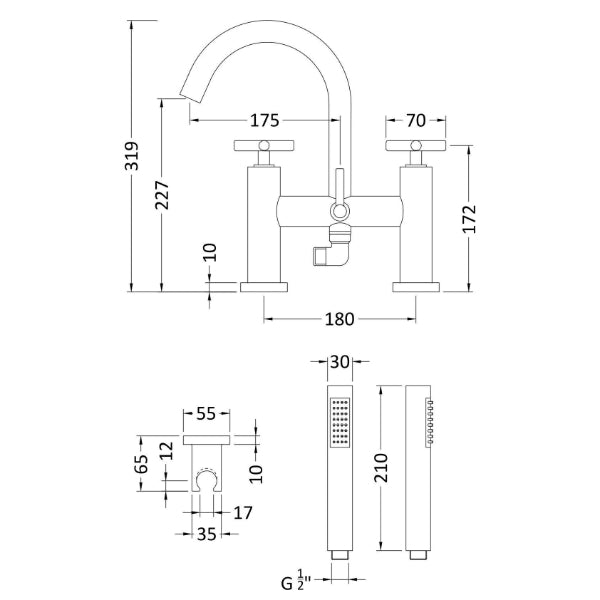 Meander Crosshead Deck Mounted Bath Shower Mixer Tap - Chrome
