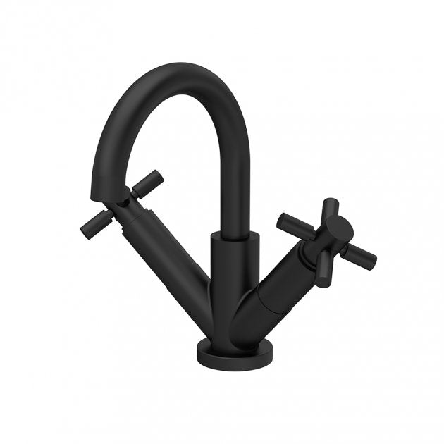 Meander Tec Crosshead Dual Handle Mono Basin Mixer Tap with Push Button Waste