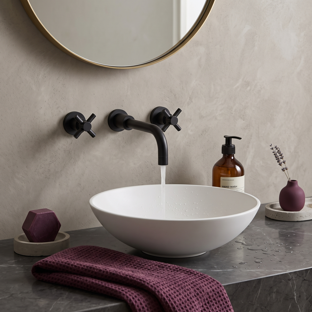 Meander Tec Crosshead 3 Hole Wall Mounted Basin Mixer Tap