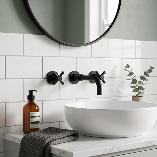 Meander Tec Crosshead 3 Hole Wall Mounted Basin Mixer Tap