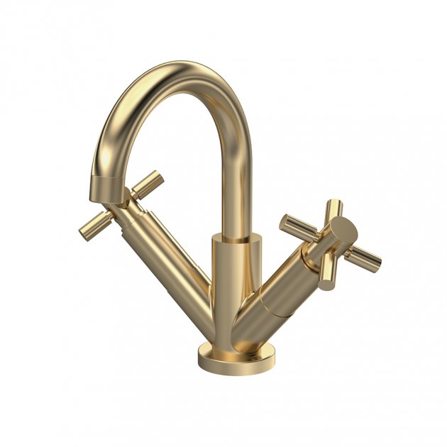 Meander Tec Crosshead Dual Handle Mono Basin Mixer Tap with Push Button Waste