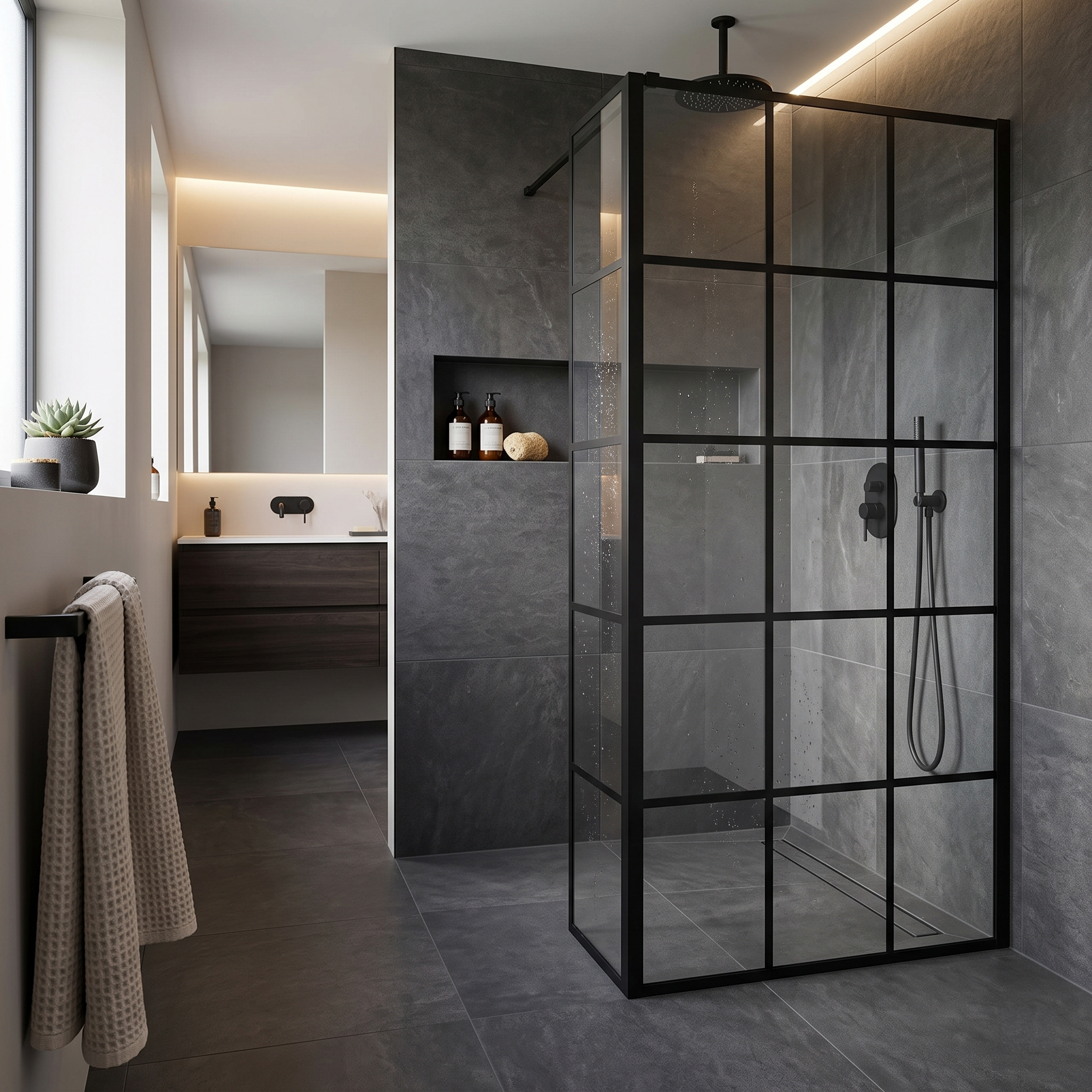 Aspect 8mm Glass Wetroom Return Panel - Matt Black