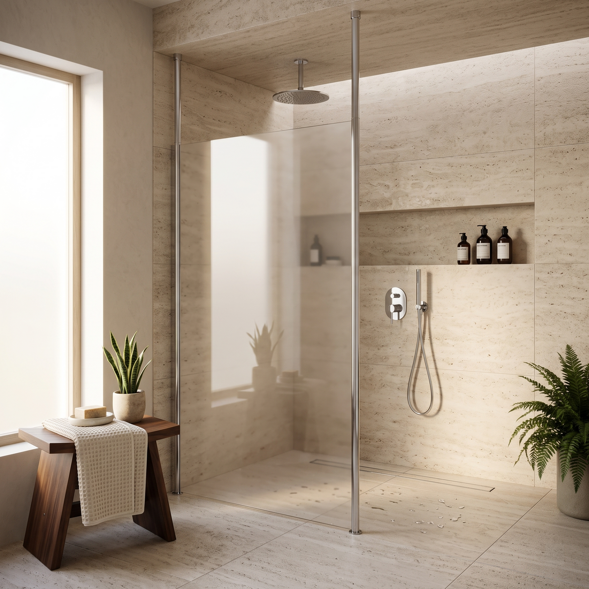Cascade 8mm Glass Wetroom Panel With Ceiling Posts