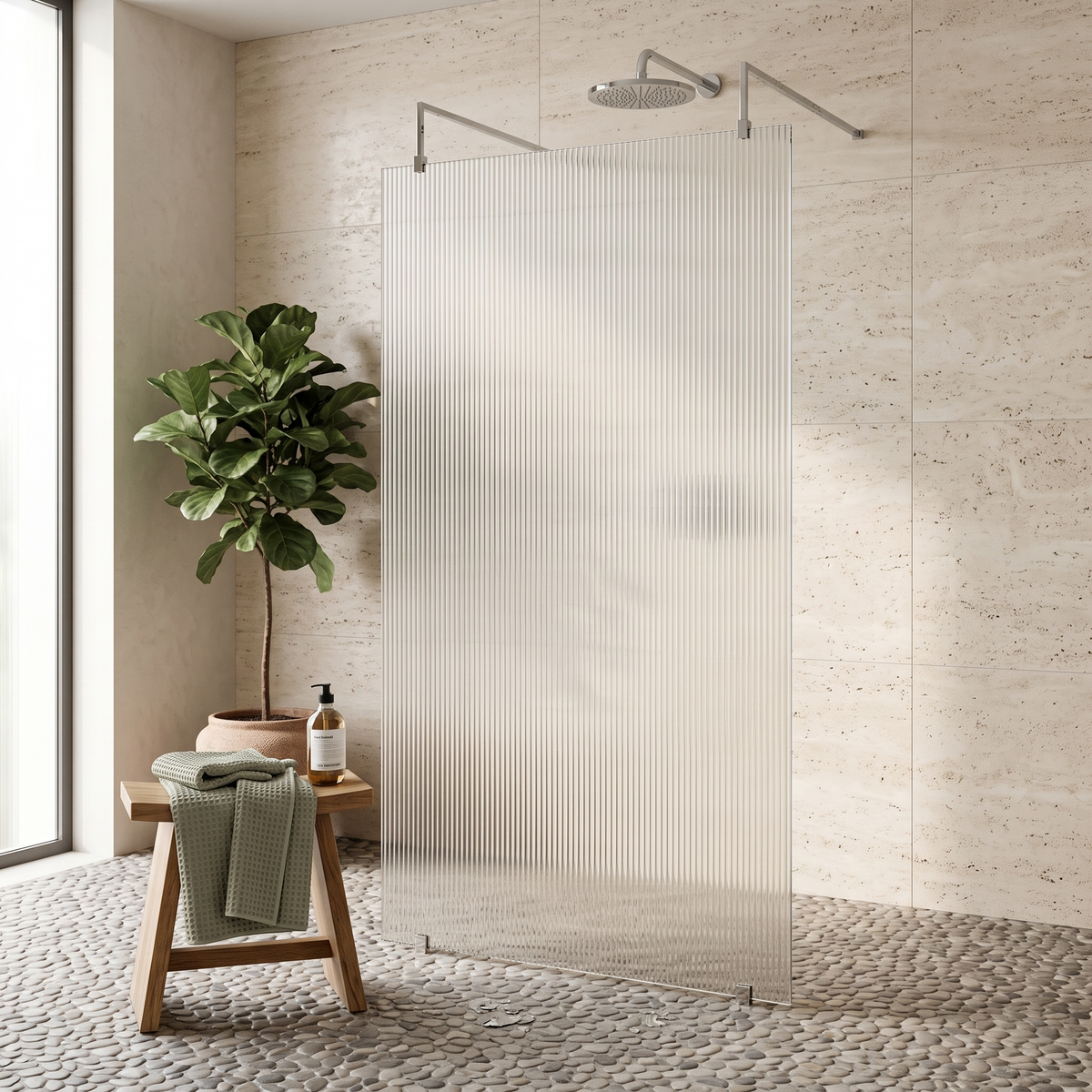 Haven 8mm Fluted Glass Wetroom Panel With Arms And Feet