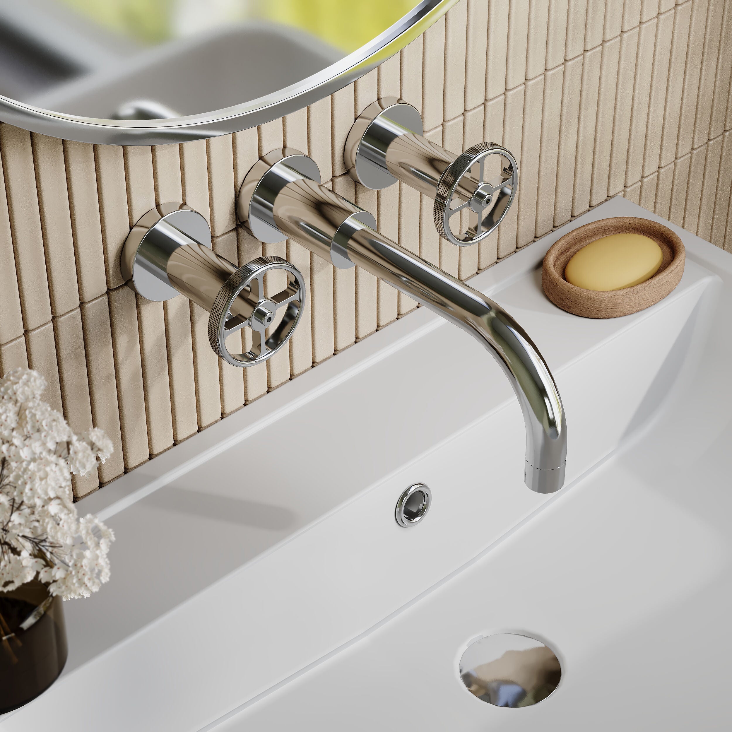 Revolve 3 Hole Wall Mounted Basin Mixer Tap