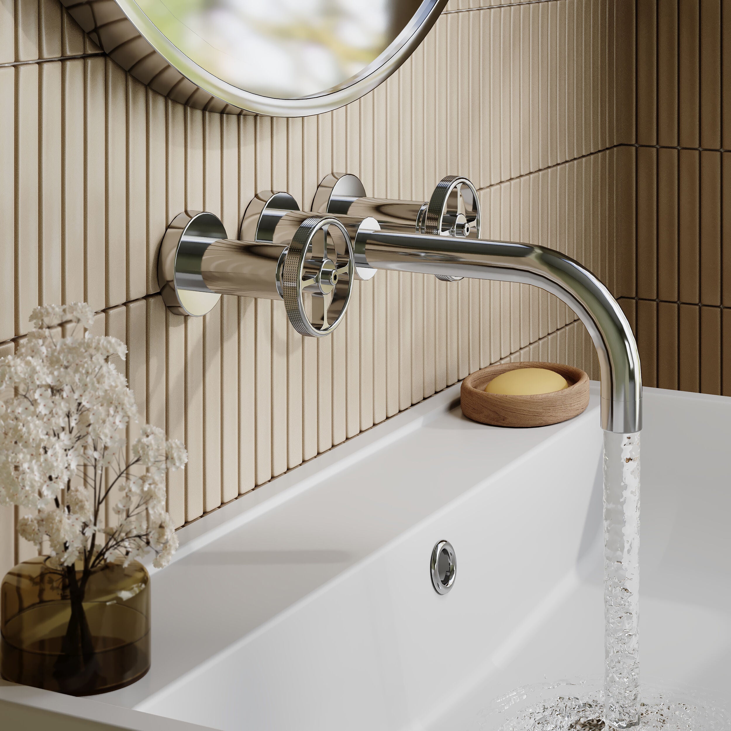 Revolve 3 Hole Wall Mounted Basin Mixer Tap