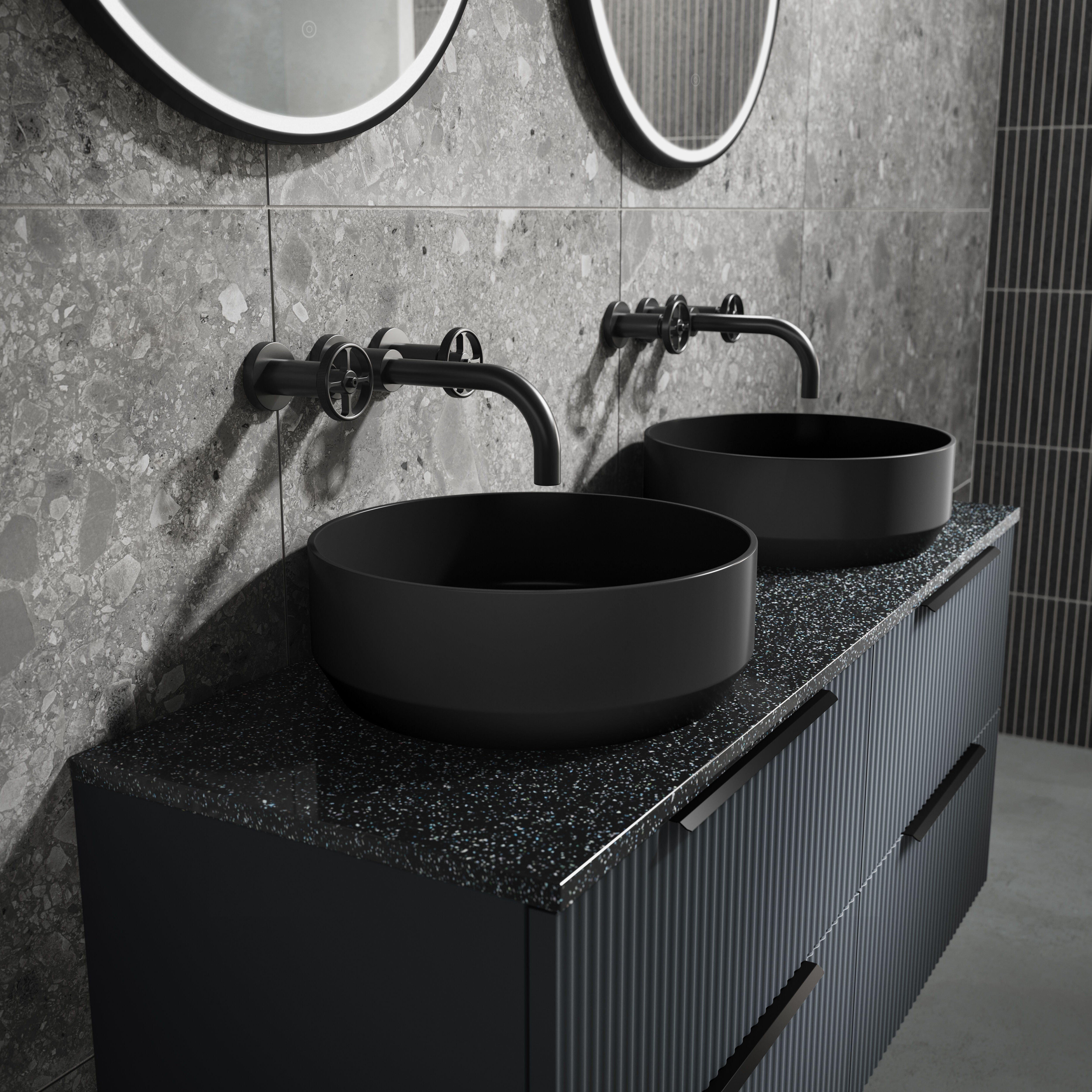 Revolve 3 Hole Wall Mounted Basin Mixer Tap