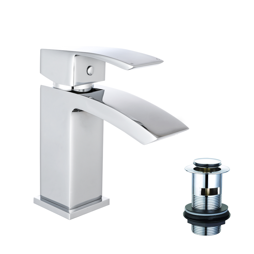 Tidal Basin Mixer Tap with Push Button Waste
