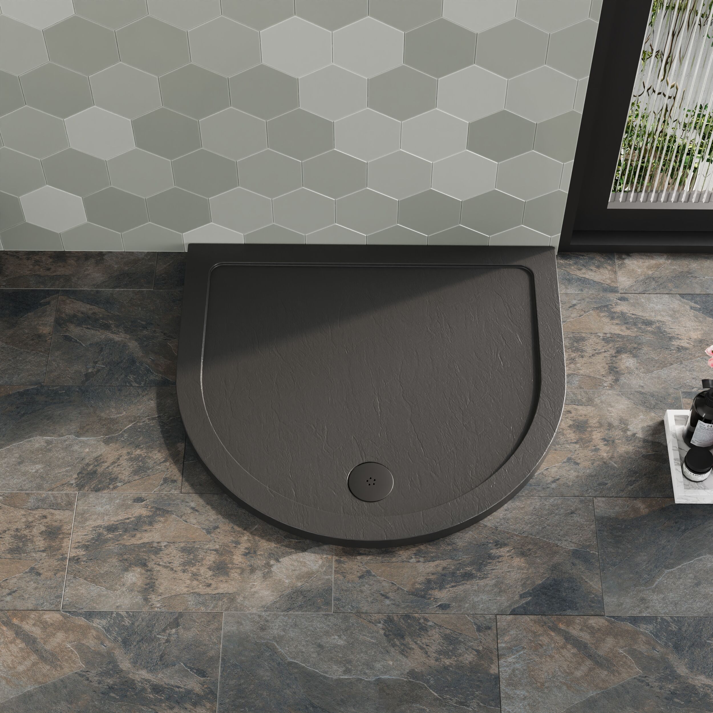 Bibe Slimline D Shape Shower Tray - Slate Grey