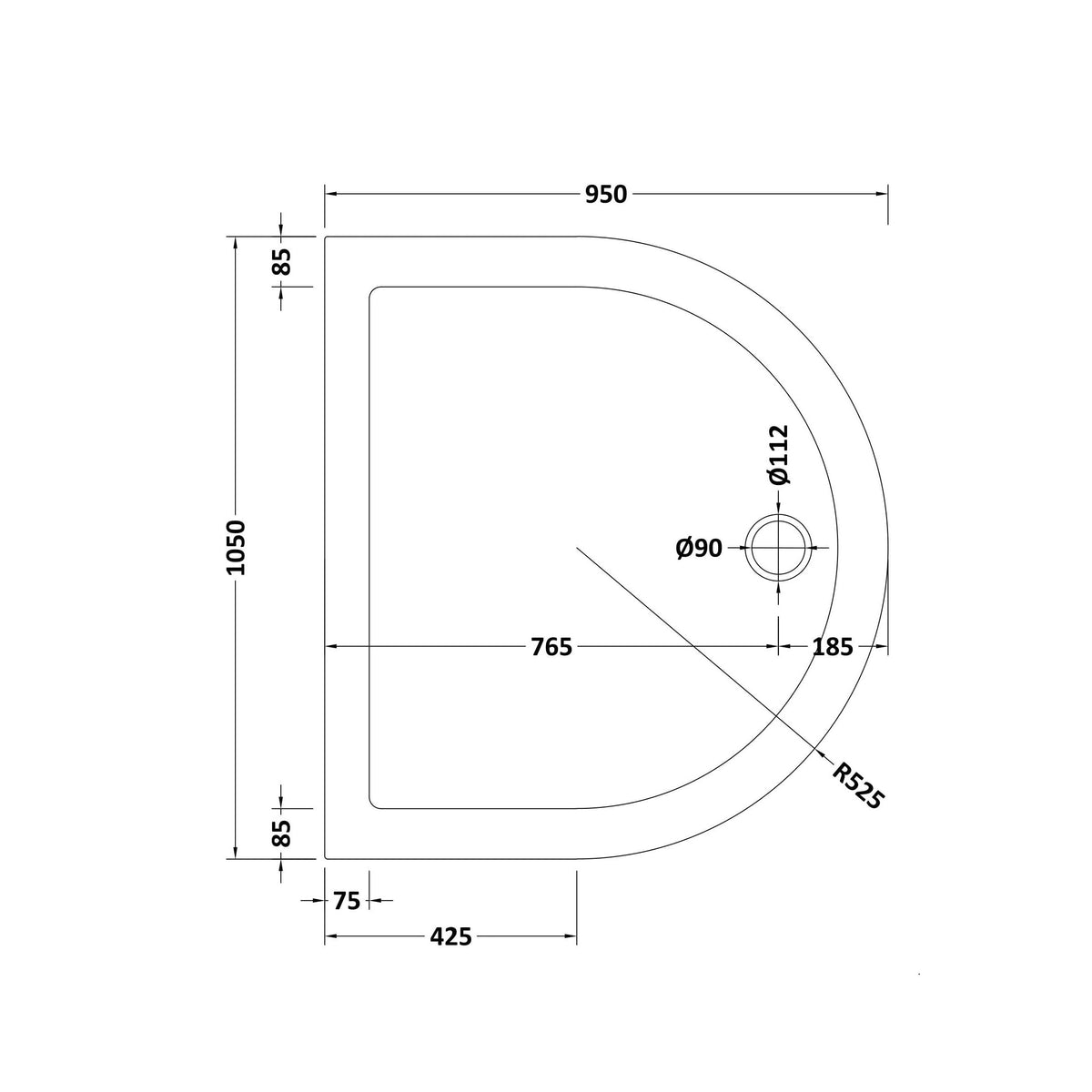 Bibe Slimline D Shape Shower Tray - Slate Grey