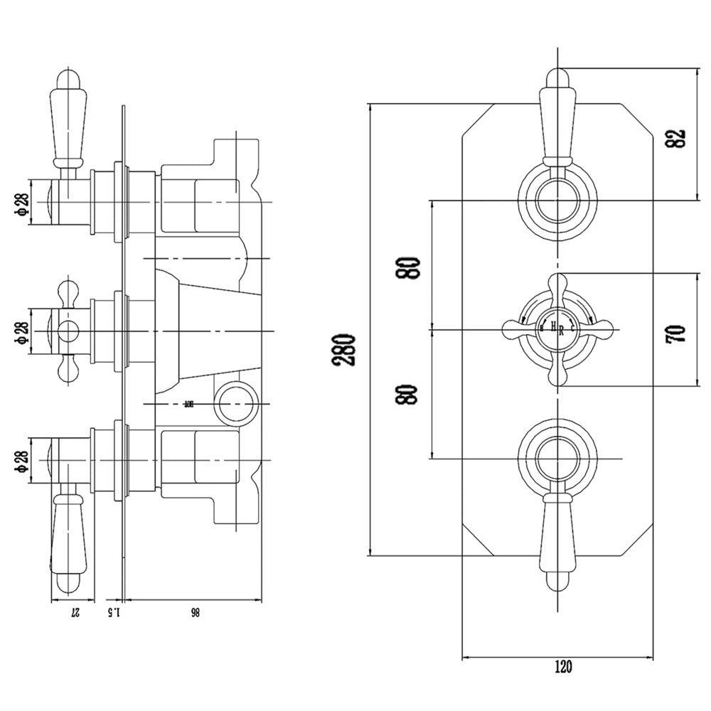 Claremont Traditional Thermostatic 2 Outlet Concealed Shower Valve