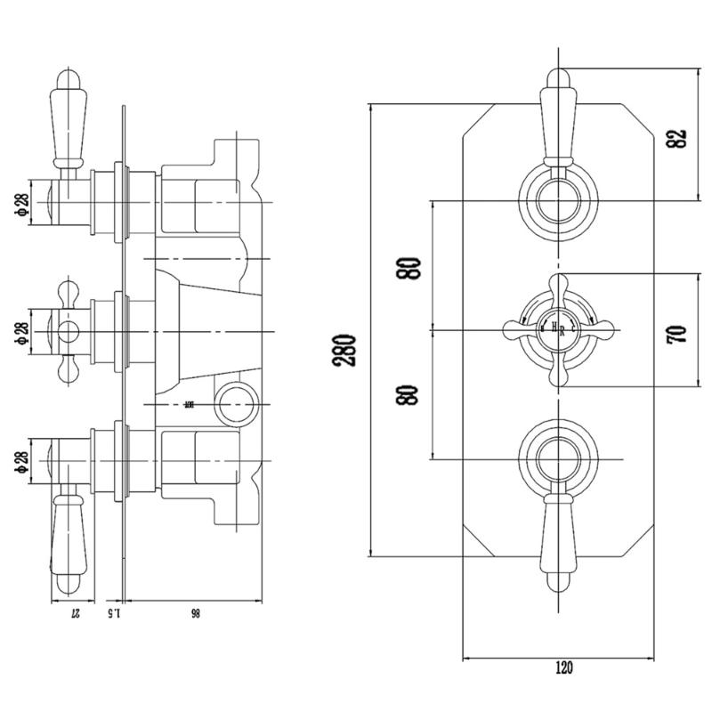 Claremont Traditional Thermostatic 2 Outlet Concealed Shower Valve