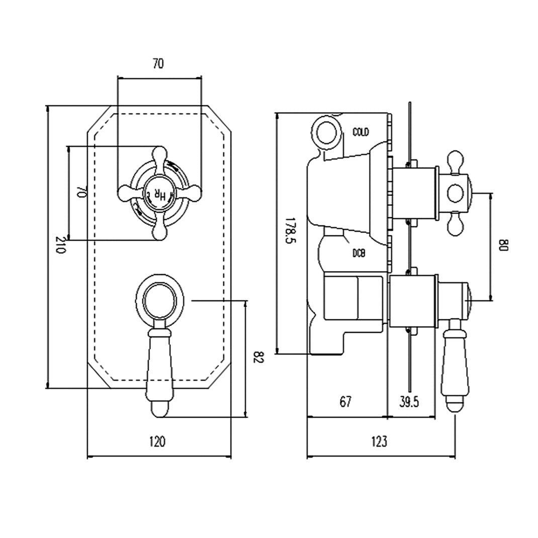 Claremont Traditional Thermostatic 2 Outlet Concealed Shower Valve With Diverter