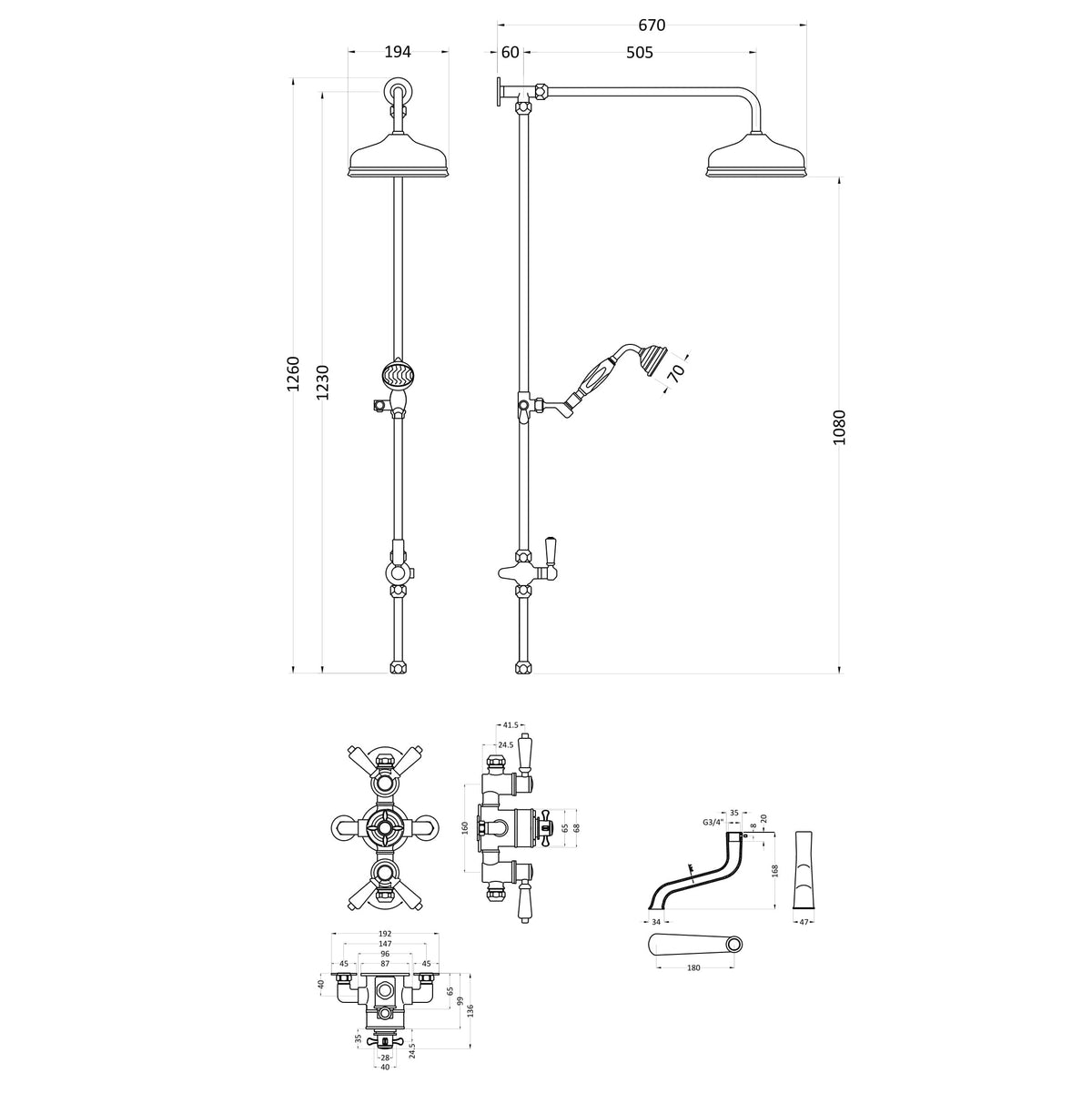 Omega Triple Exposed Shower Valve and Spout - Chrome