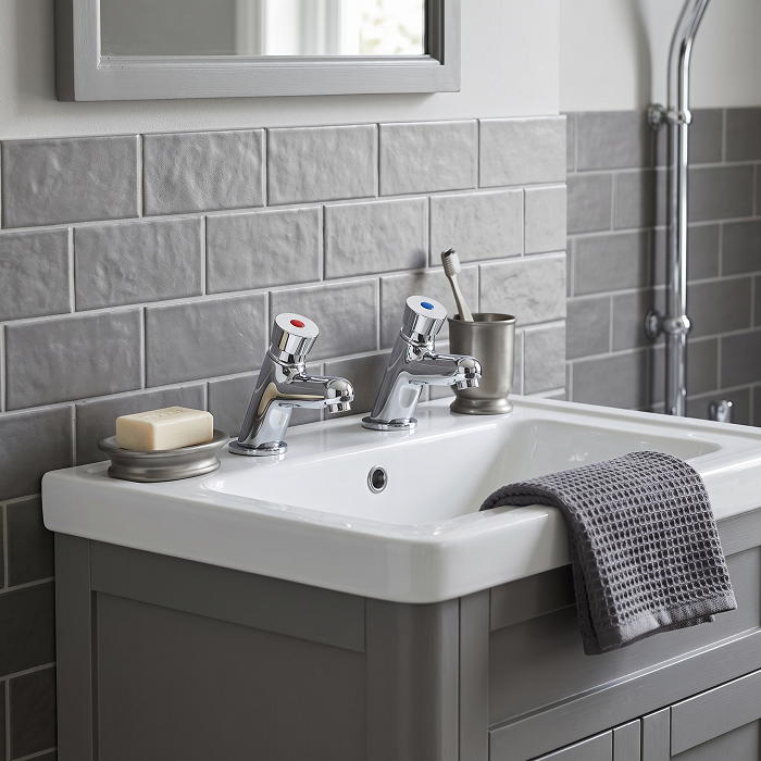 Foundry Self Closing Non-Concussive Basin Pillar Taps - Chrome