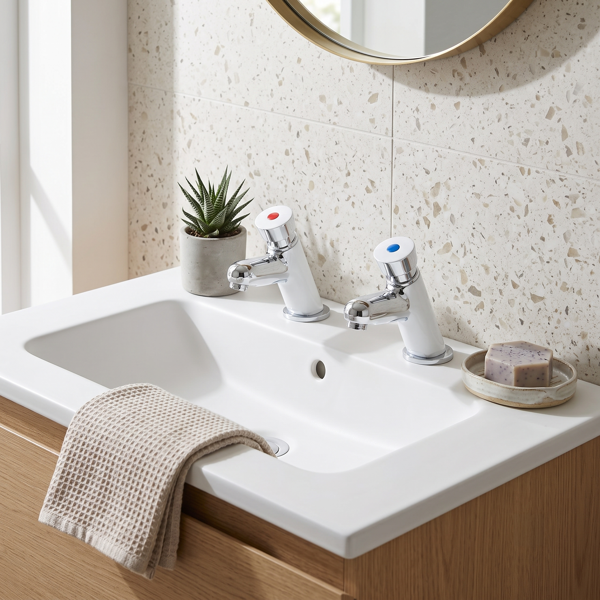 Foundry Self Closing Non-Concussive Basin Mixer Taps - Chrome