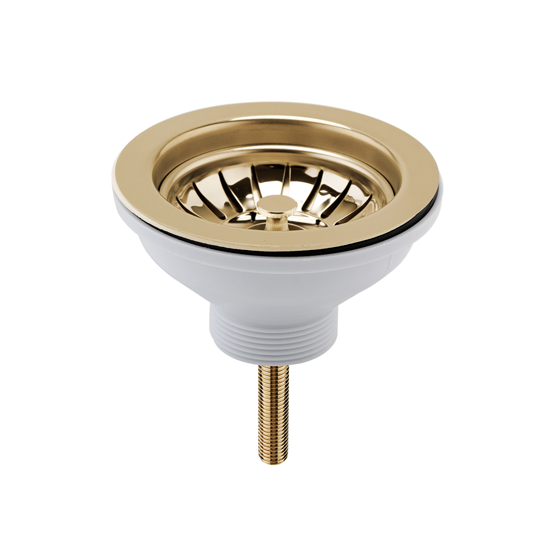 Nuie Fireclay Sinks Pull Out Basket Strainer Waste without Overflow, Kitchen Sink Waste Strainer, Brushed Brass, 90mm