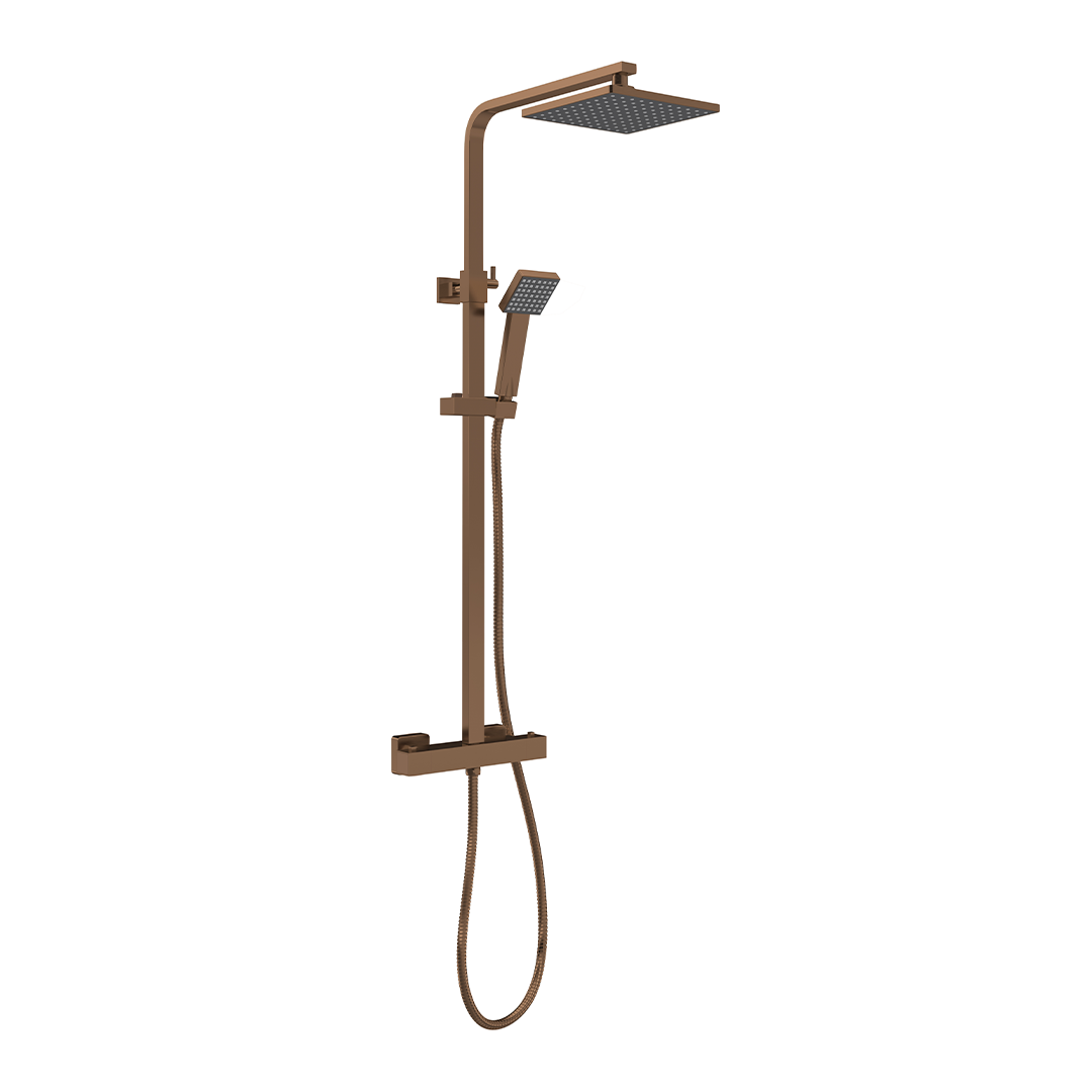 Nuie Square Thermostatic Bar Valve & Shower Kit with Dual Head, Modern Shower Accessory with High Pressure System & Anti-Scald, Stylish Bar Shower Valve in Brushed Bronze