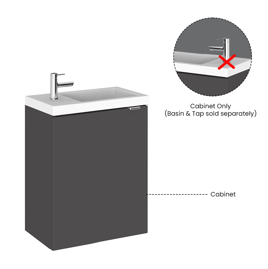Hudson Reed Fusion Wall Hung 1 Door Vanity Unit without Basin, Modern Compact Bathroom Furniture in Gloss Grey Finish, 400mm