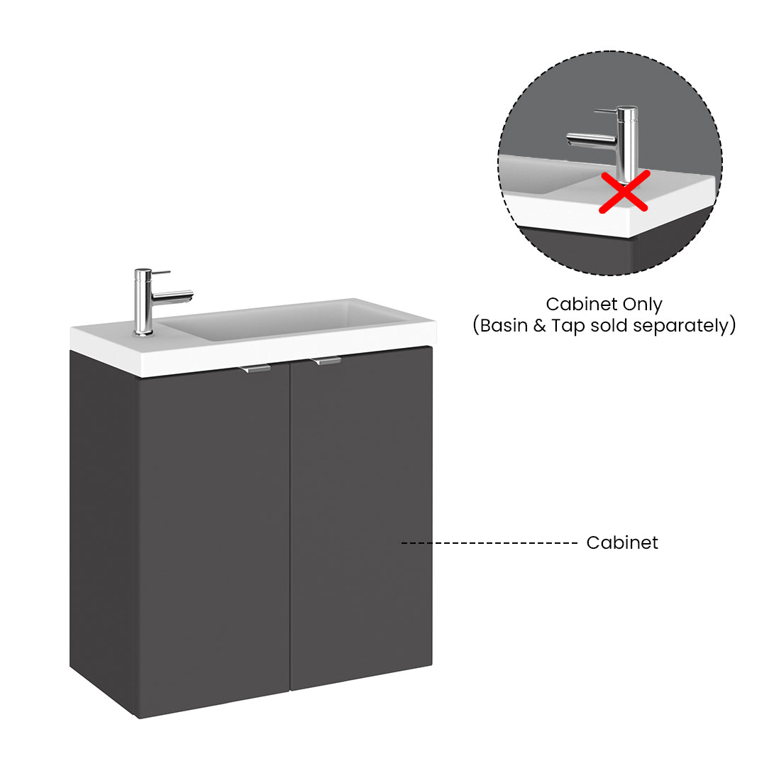 Hudson Reed Fusion Wall Hung 2 Soft Close Door Vanity Unit without Basin, Modern Compact Bathroom Furniture in Gloss Grey Finish, 500mm