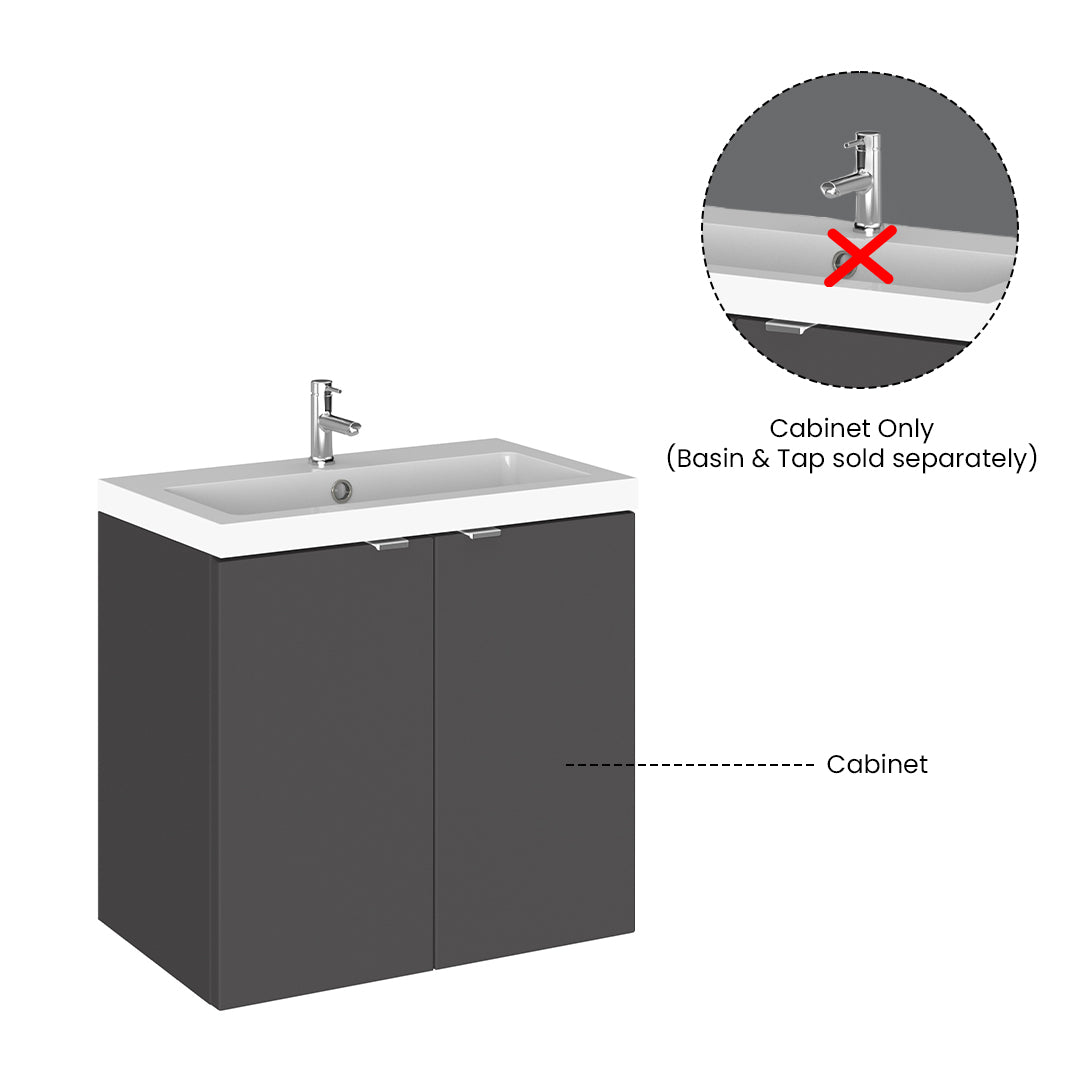 Hudson Reed Fusion Wall Hung 2 Soft Close Door Vanity Unit without Basin, Modern Bathroom Furniture in Gloss Grey Finish, 600mm