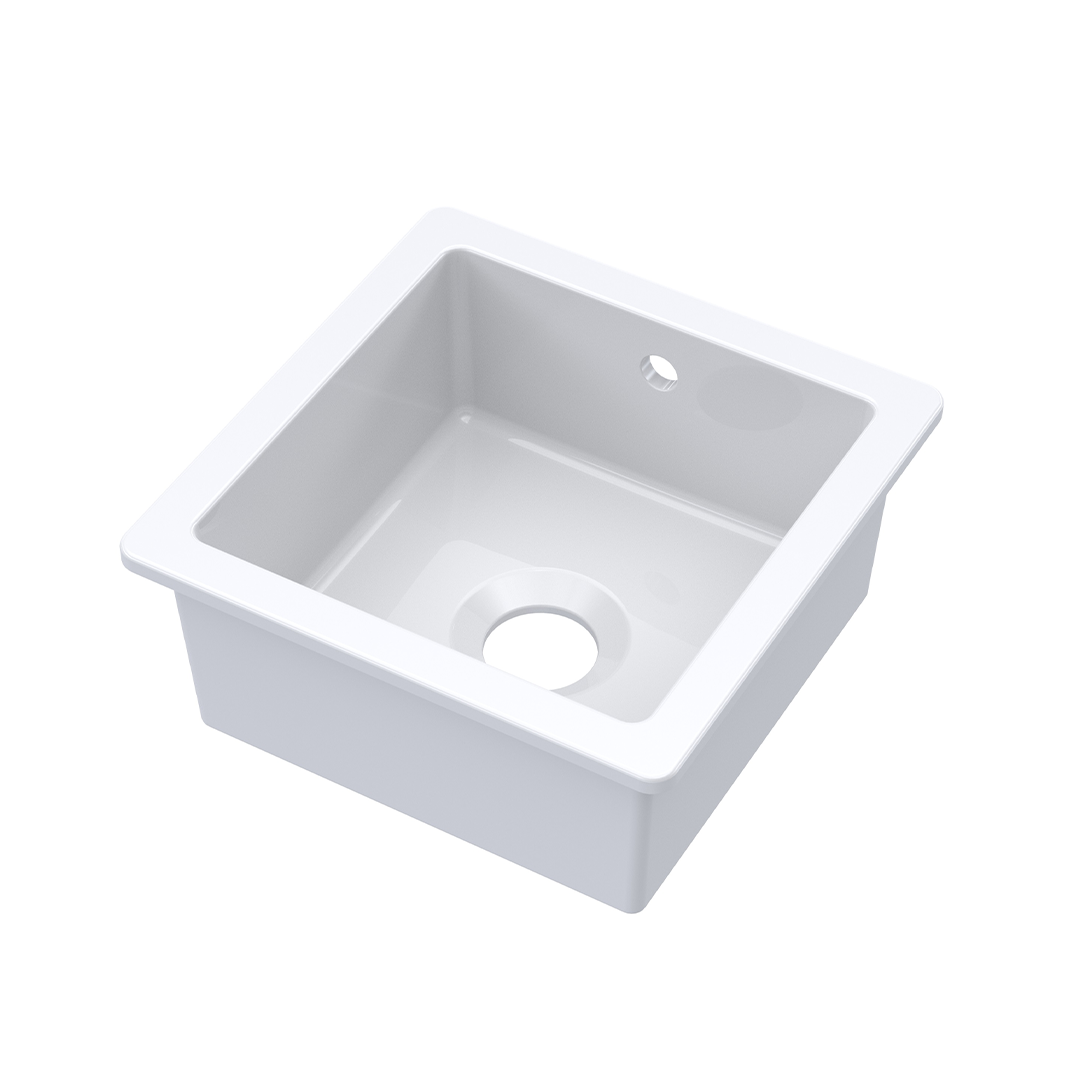 Nuie Inset Single Bowl with Overflow, Durable Undermount Single Small Bowl Kitchen Basin in White Finish, 457 x 457 x 203mm