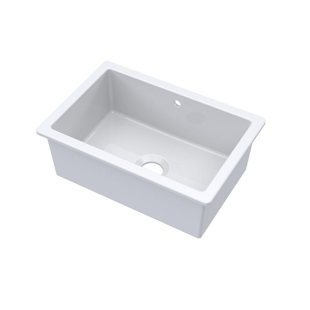 Nuie Inset Single Bowl with Overflow, Durable Undermount Single Small Bowl Kitchen Basin in White Finish, 711 x 483 x 254mm