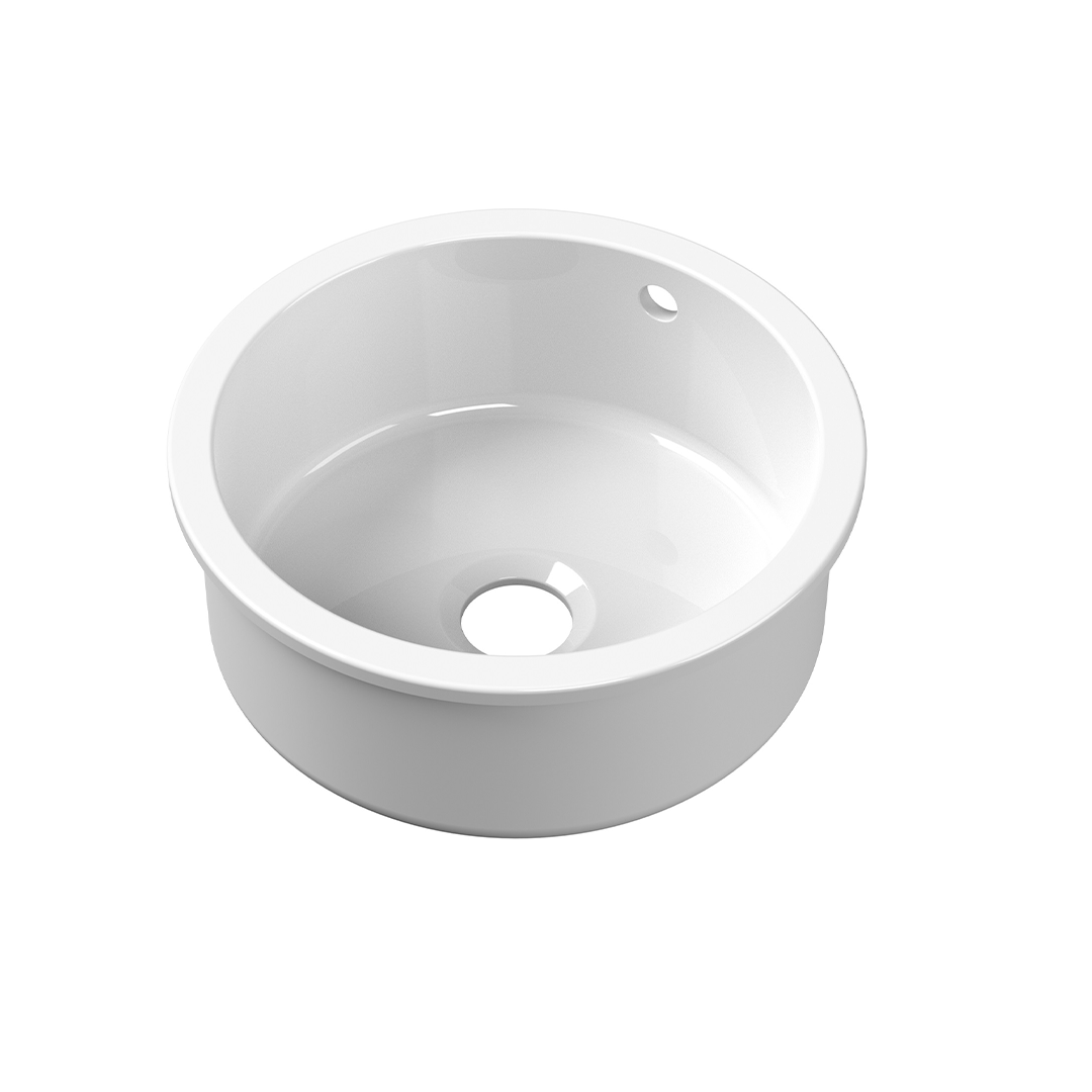 Nuie Inset Round Single Bowl Kitchen Sink with Overflow & Central Waste, Durable Small Kitchen Basin in White, 460 x 191mm