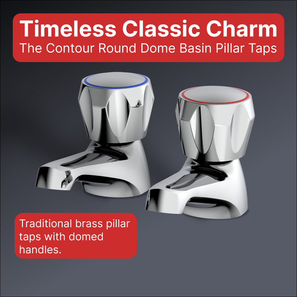 Contour Round Dome Basin Pillar Taps - Chrome
