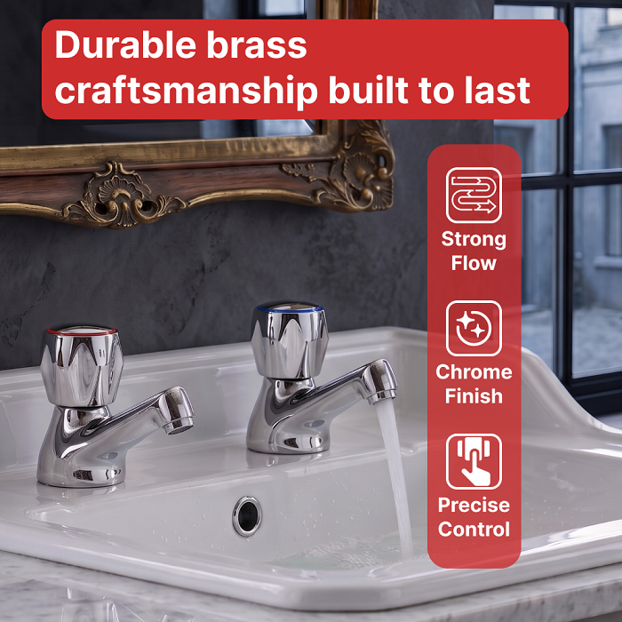 Contour Round Dome Basin Pillar Taps - Chrome