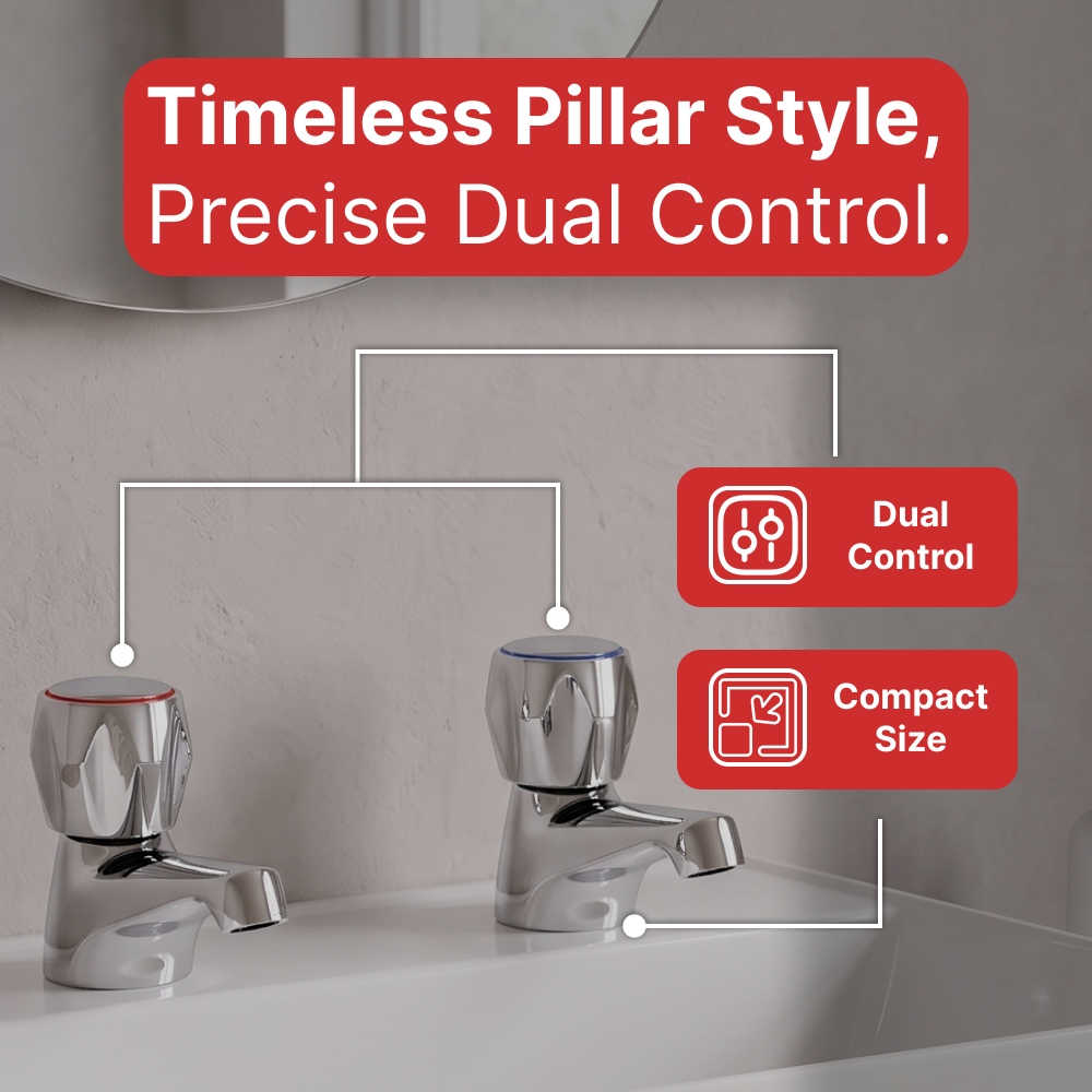 Contour Round Dome Basin Pillar Taps - Chrome
