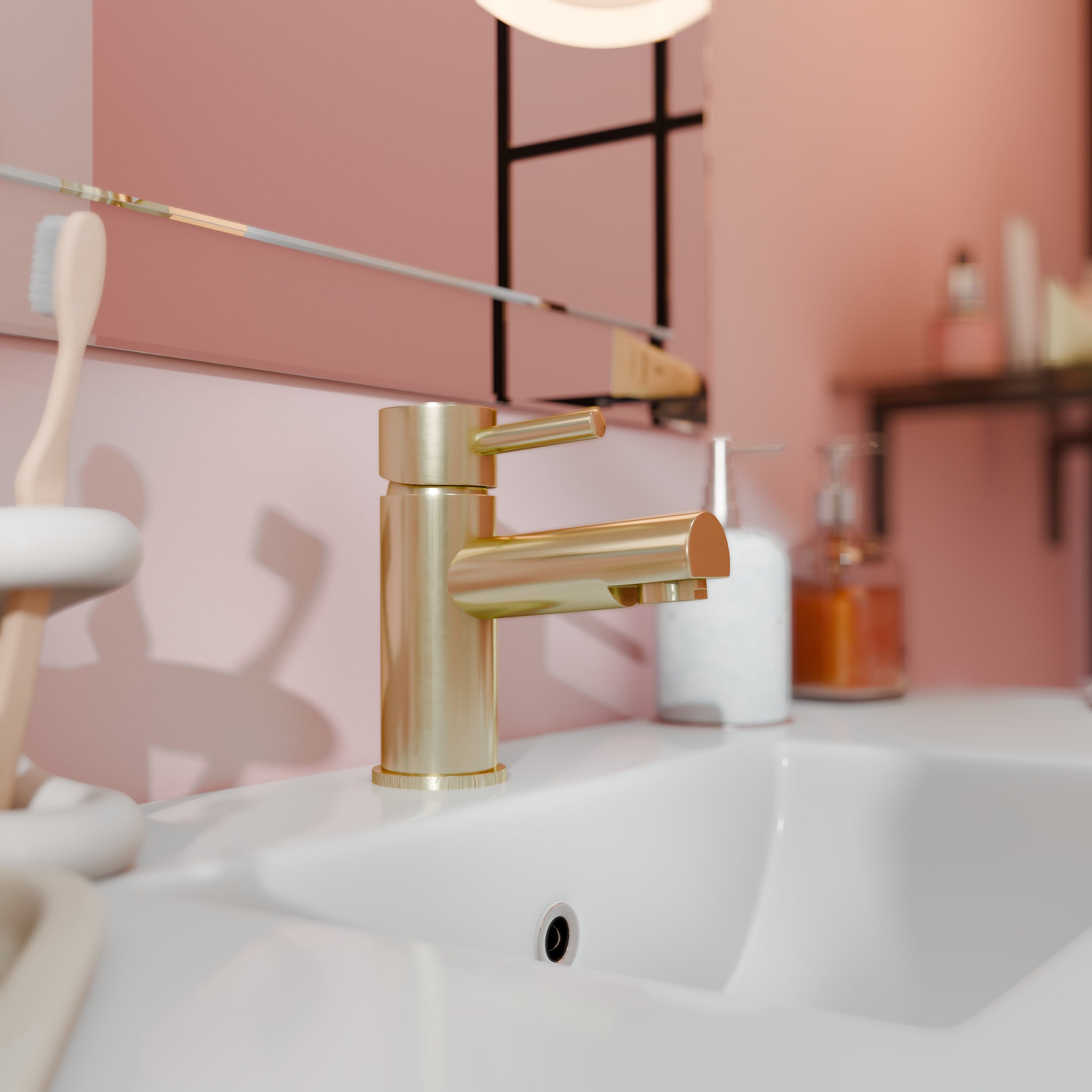 Delta Round Lever Mono Basin Mixer Tap with Push Button Waste