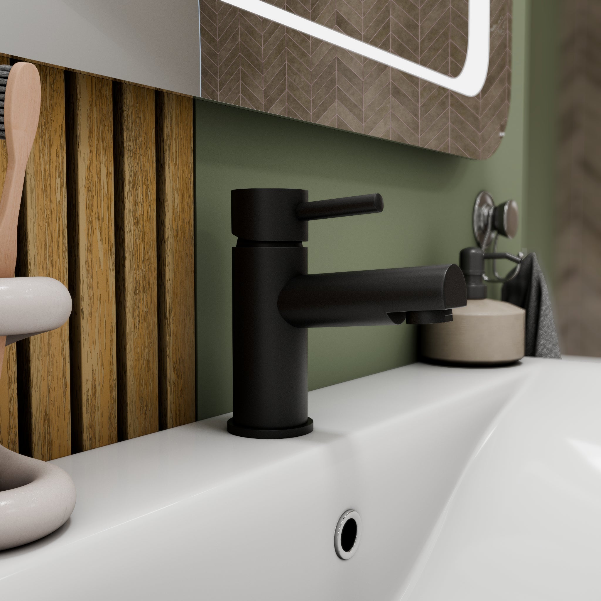 Delta Round Lever Mono Basin Mixer Tap with Push Button Waste