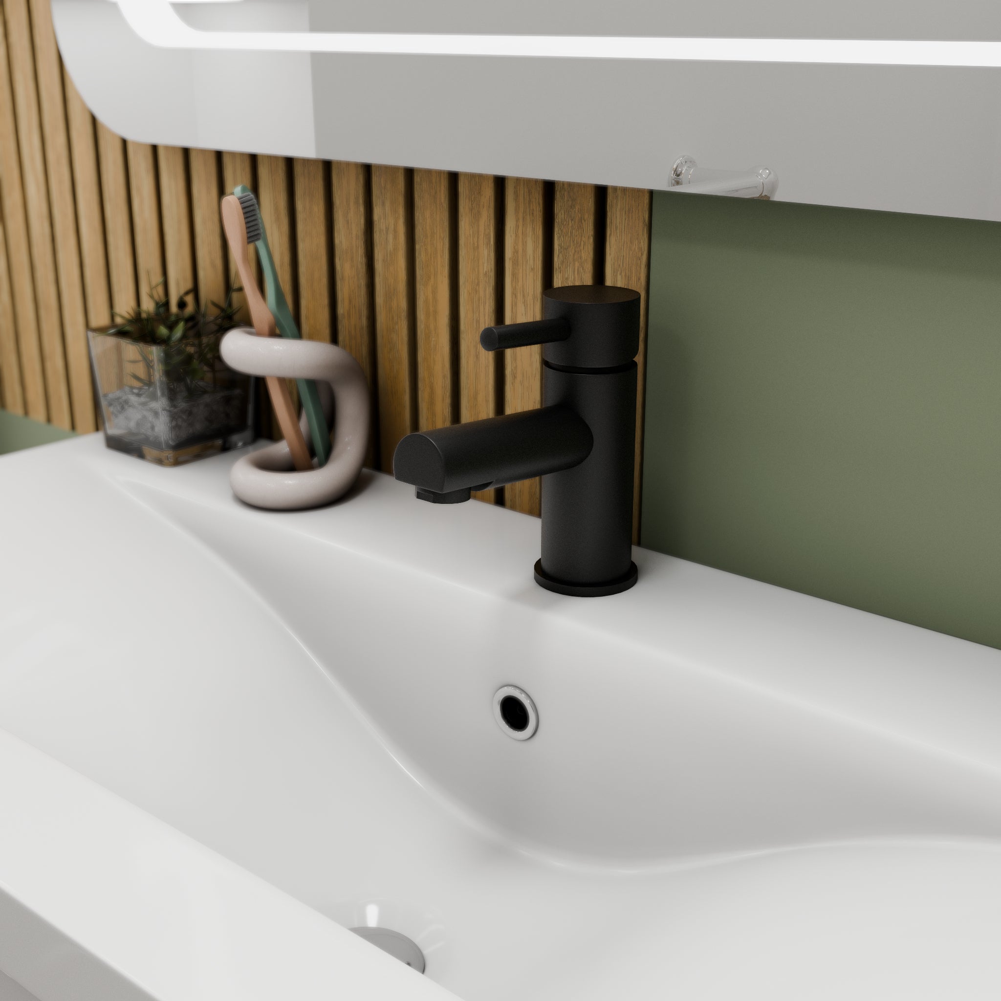 Delta Round Lever Mono Basin Mixer Tap with Push Button Waste