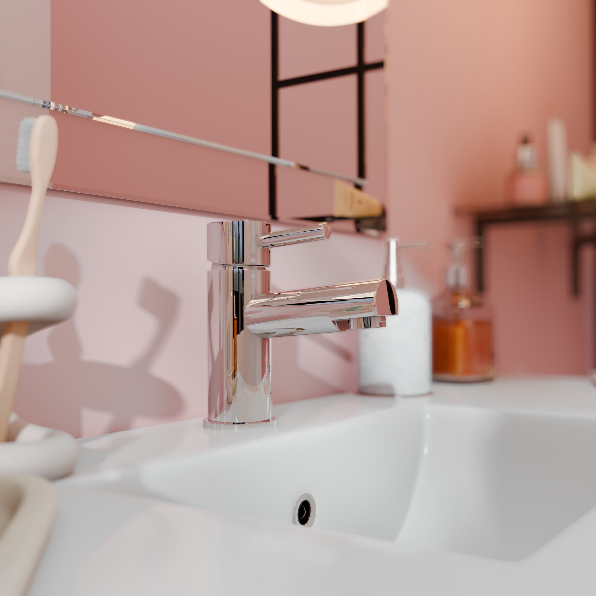 Delta Round Lever Mono Basin Mixer Tap with Push Button Waste