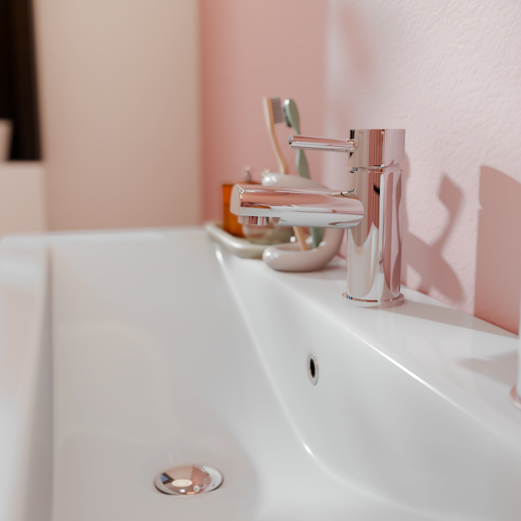 Delta Round Lever Mono Basin Mixer Tap with Push Button Waste
