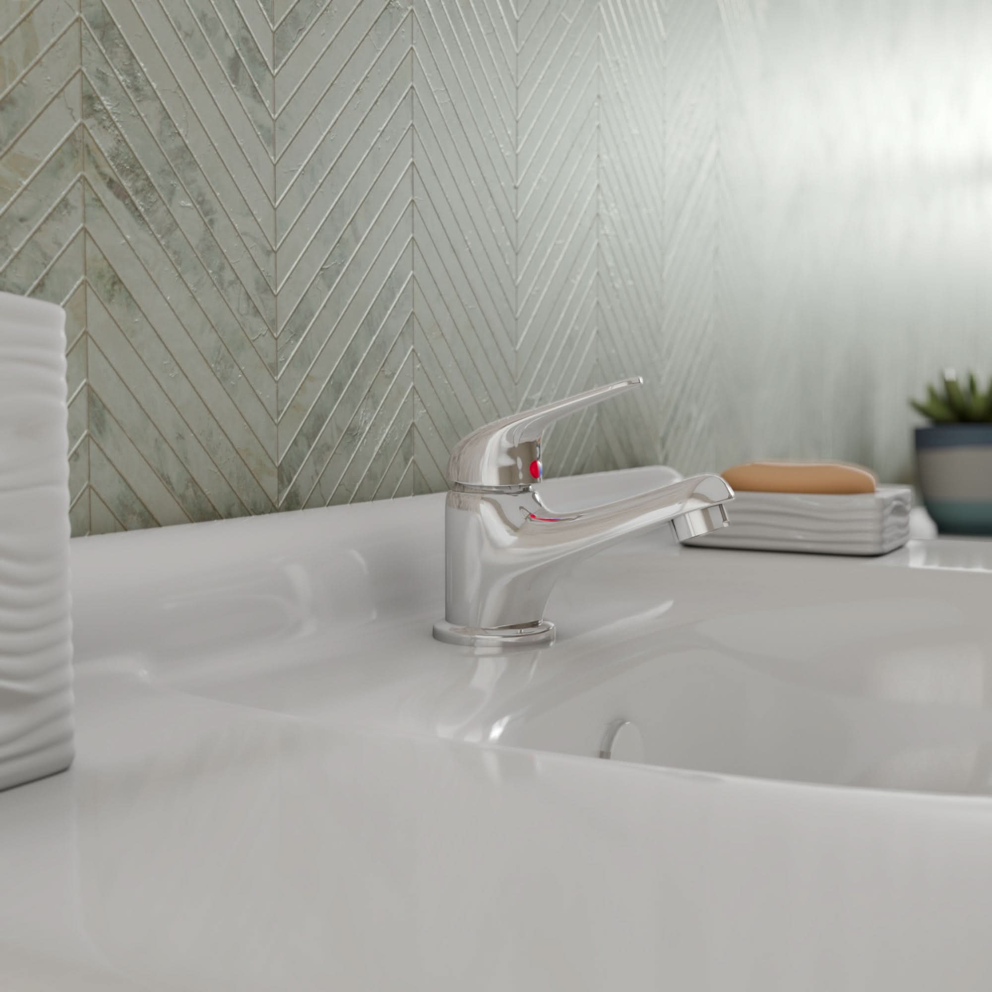 Eco Mono Basin Mixer Tap with Push Button Waste - Chrome