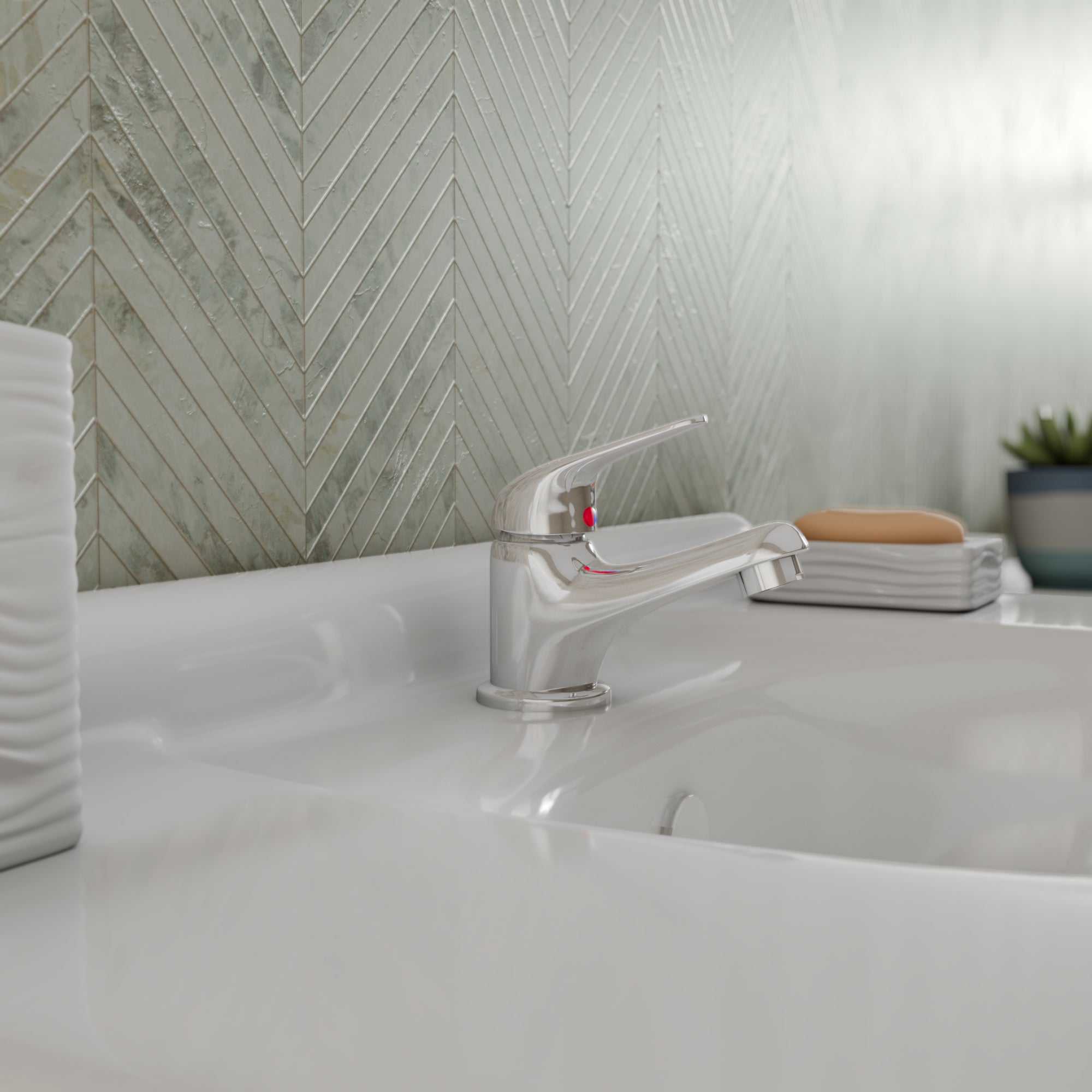 Eco Mono Basin Mixer Tap with Push Button Waste - Chrome