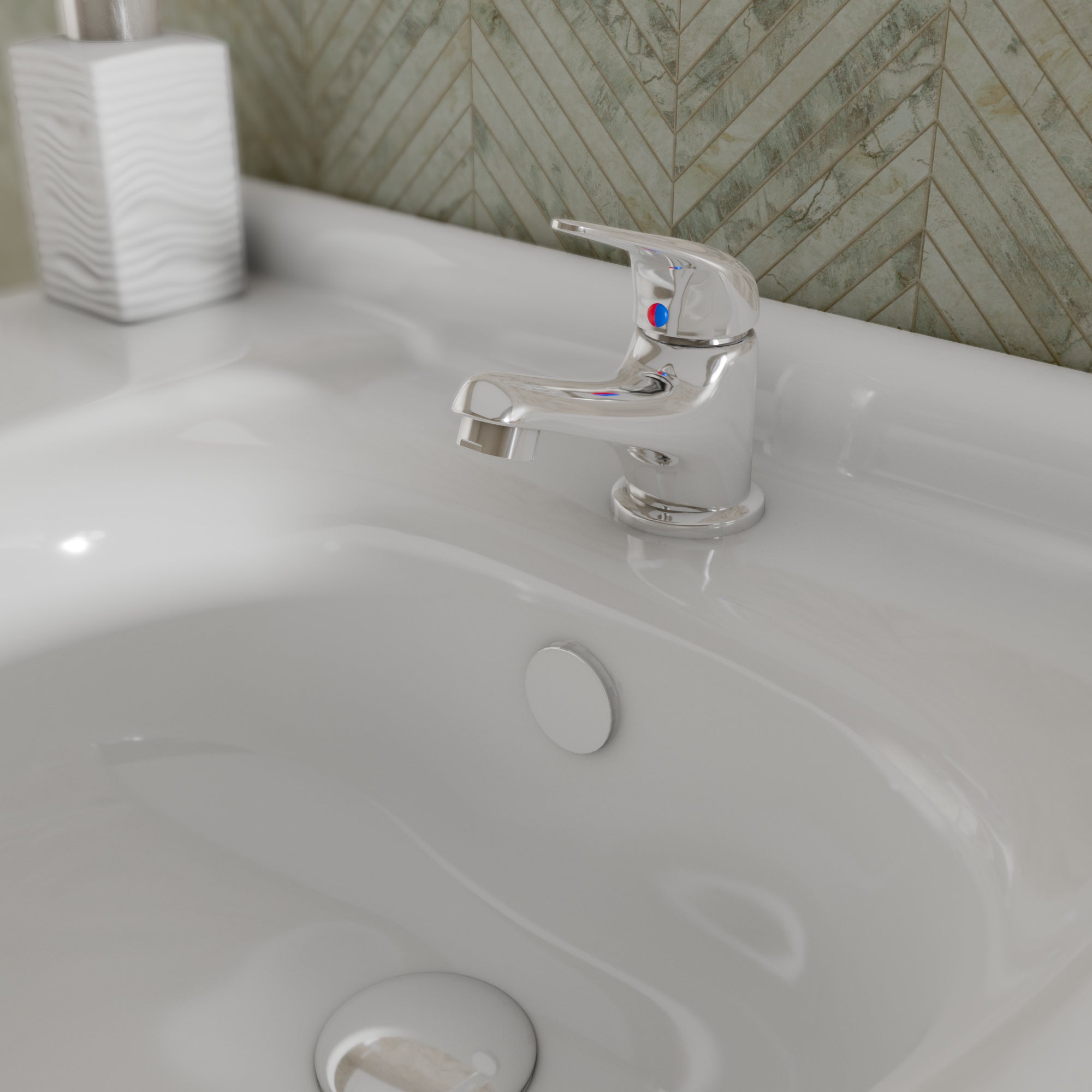 Eco Mono Basin Mixer Tap with Push Button Waste - Chrome