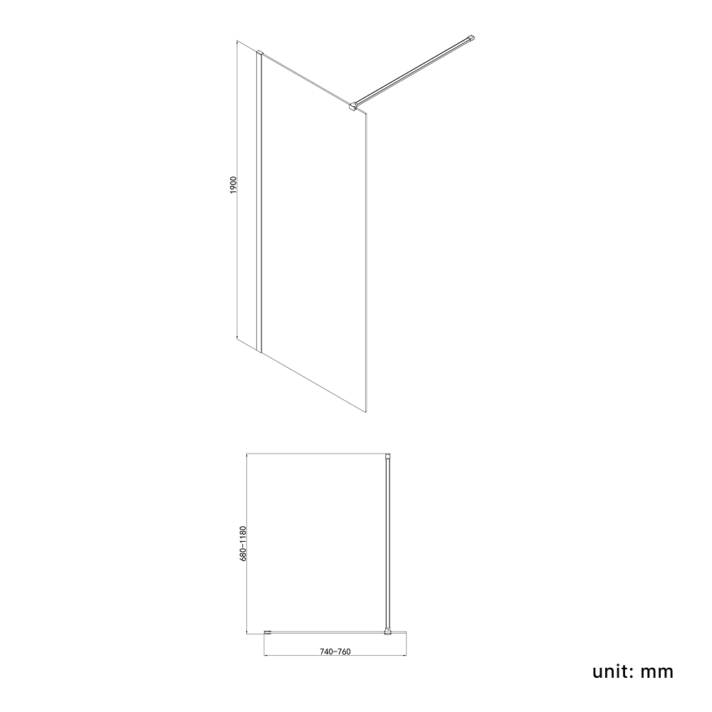VeeBath Safira 8mm Glass Walk-In Wet Room Shower Screen Panel - Chrome