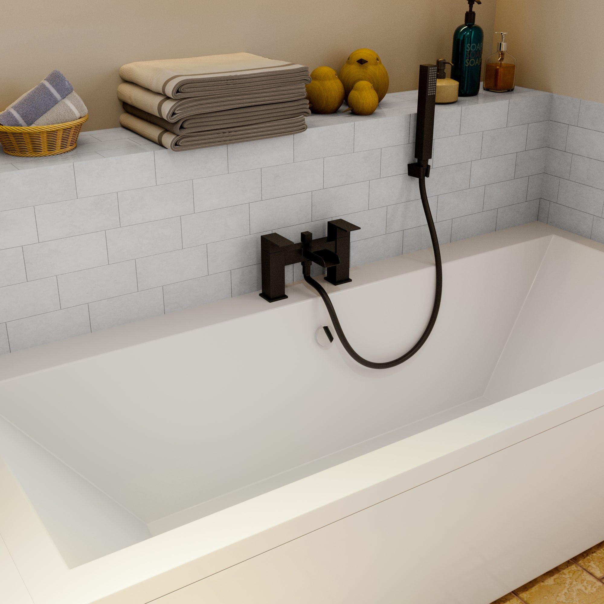 Kinetic Square Waterfall Bath Shower Mixer Filler Tap
