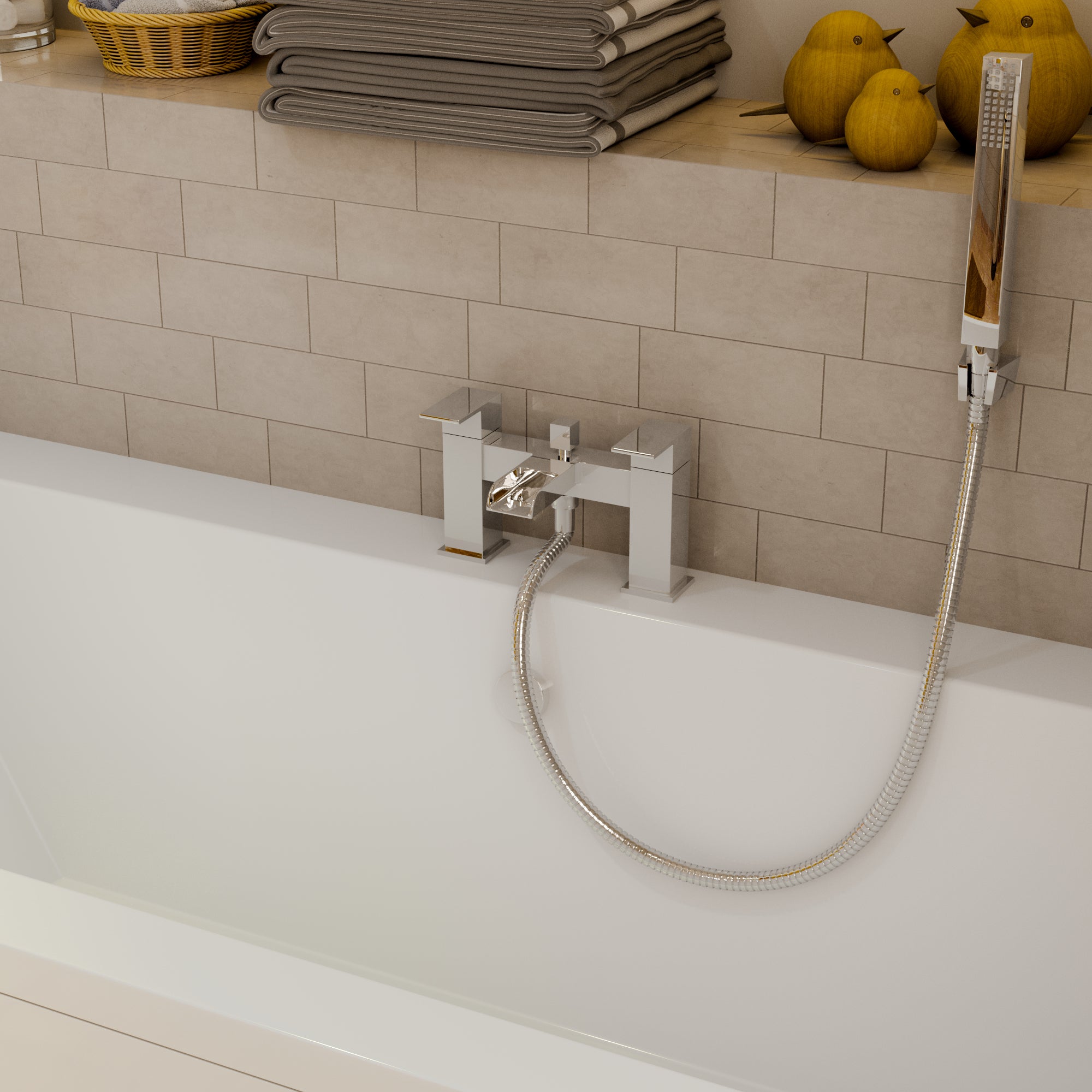 Kinetic Square Waterfall Bath Shower Mixer Filler Tap