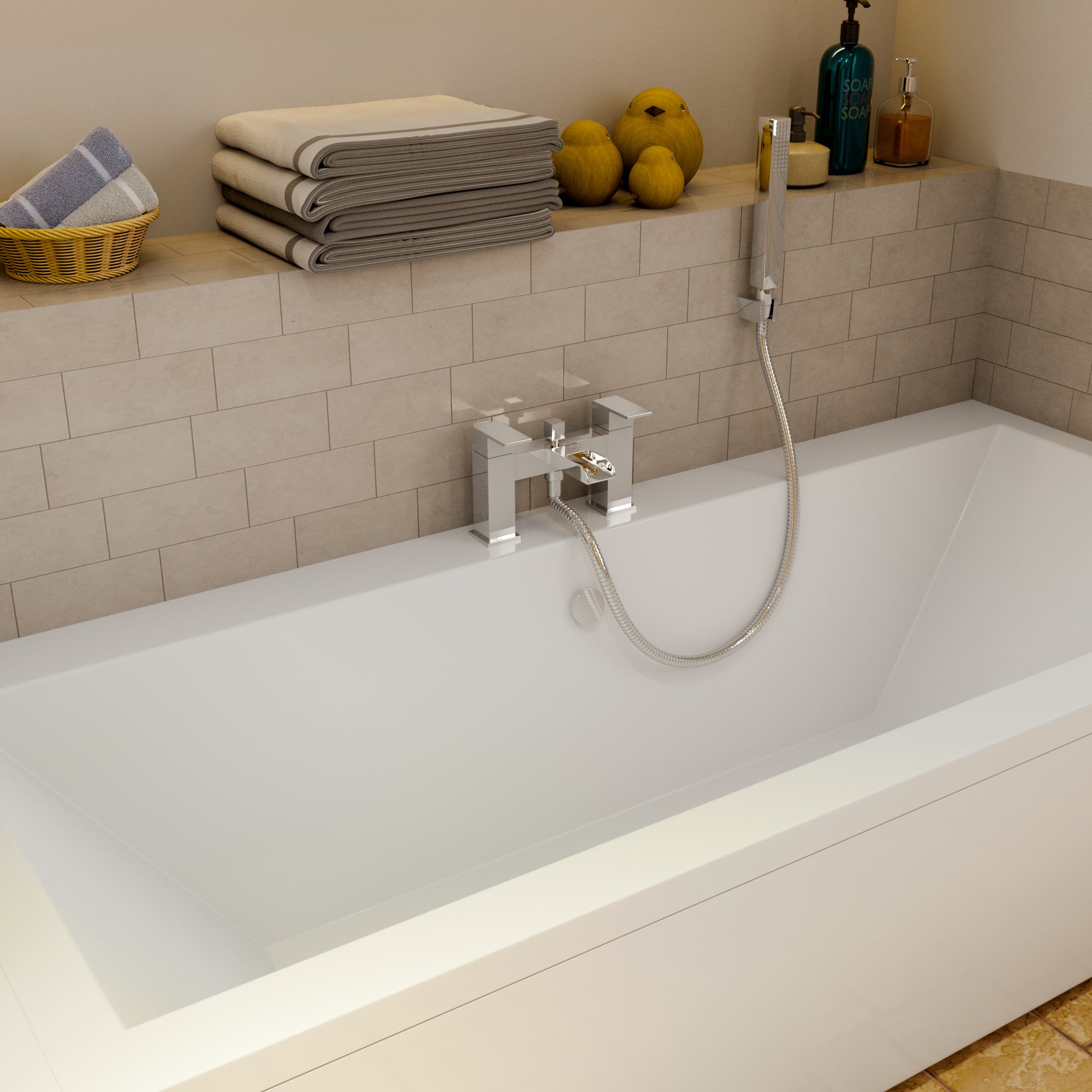 Kinetic Square Waterfall Bath Shower Mixer Filler Tap