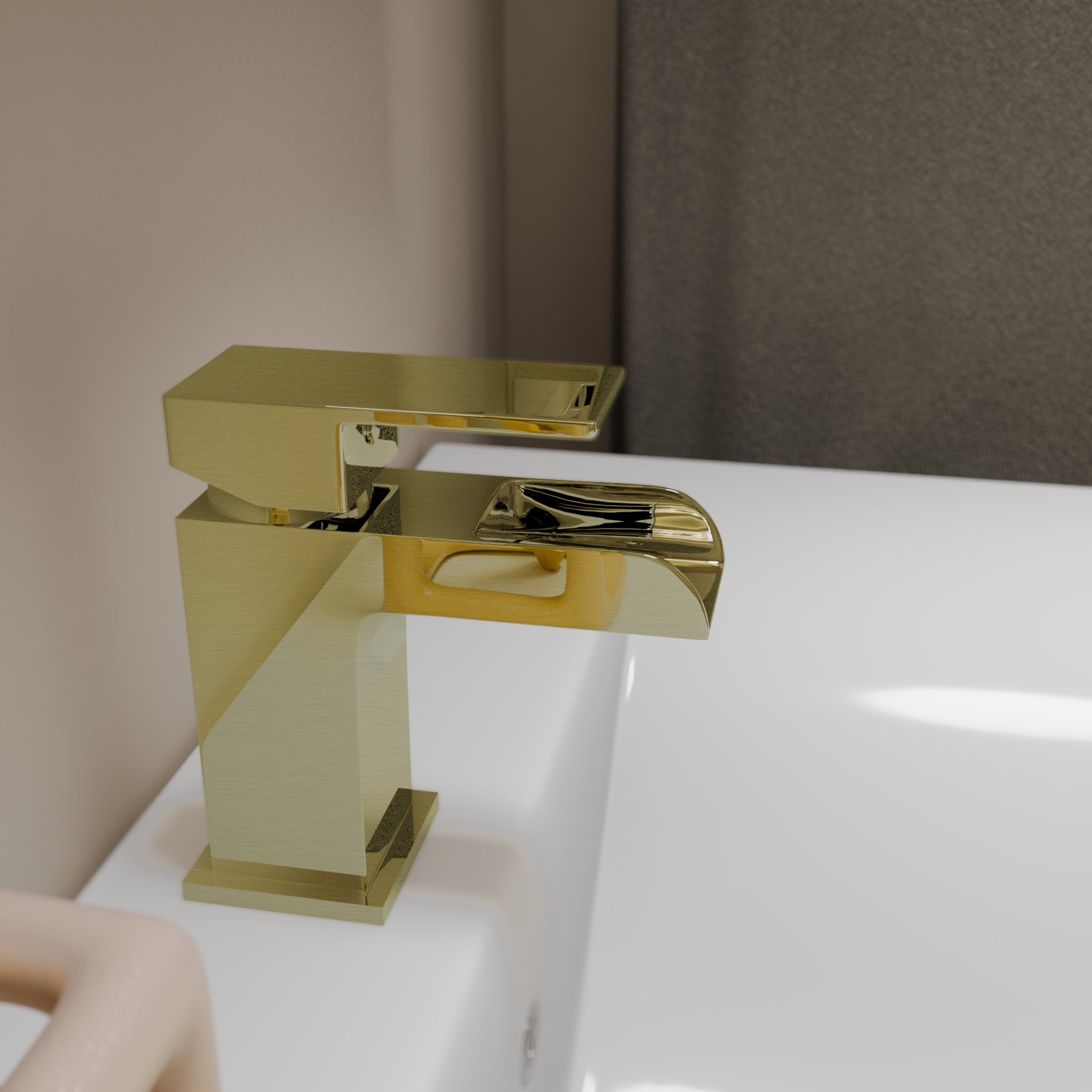 Kinetic Square Waterfall Mono Basin Mixer Tap with Push Button Waste