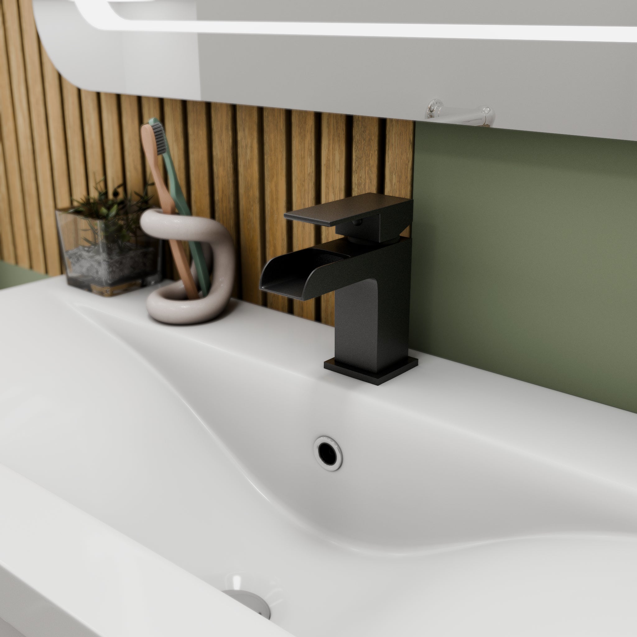 Kinetic Square Waterfall Mono Basin Mixer Tap with Push Button Waste