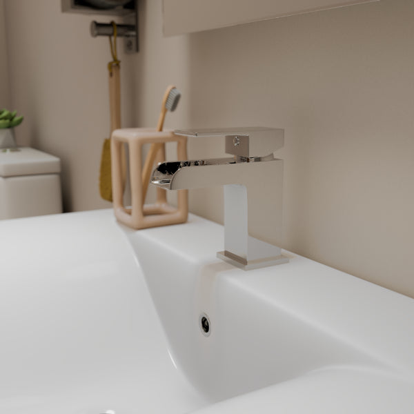 Kinetic Square Waterfall Mono Basin Mixer Tap with Push Button Waste